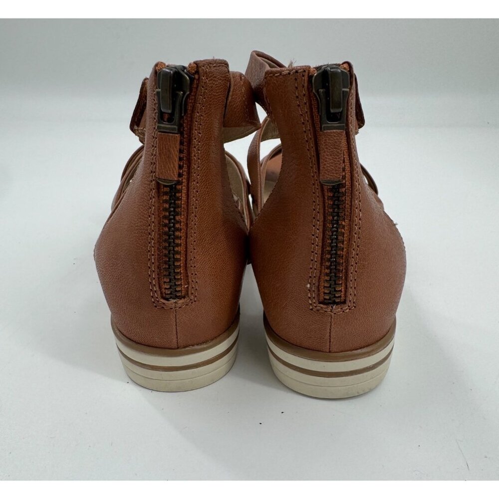 Eileen Fisher Sally Wedge Brown Leather Strappy Sandals With Ankle Strap & Zip - Picture 7 of 8